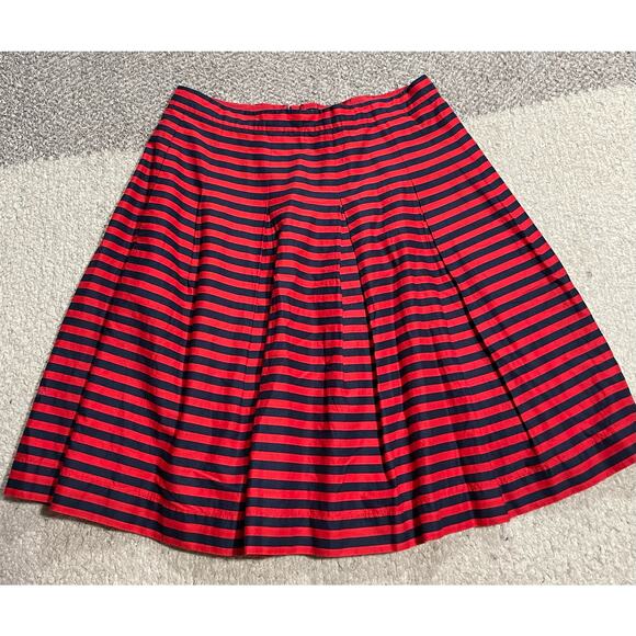 NWT J Crew Factory Pleated Knee Length Skirt Womens 6 Red Striped 09357 MSRP $70 - Picture 5 of 9